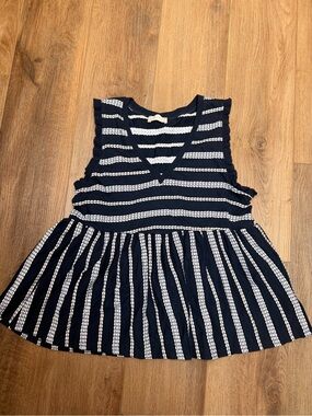 Altar’d State Navy White Stripe Peplum Tank Top L Babydoll Coastal Nautical Boho